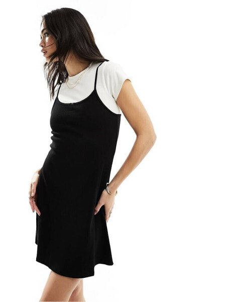 Miss Selfridge 2 in 1 bow detail cami dress in black