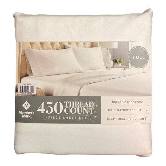 Member's Mark 450-Thread-Count Solid 4 Piece Sheet Set (Arctic White, Full)