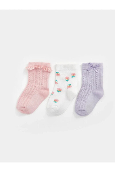 LCW baby Baskılı Kız Bebek Soket Çorap 3'lü