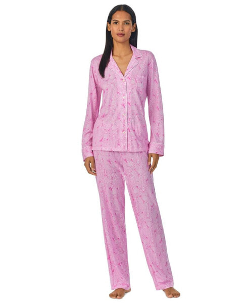 Women's Paisley Knit Long-Sleeve Top and Pajama Pants Set