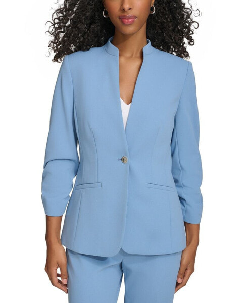 Petite Solid Ruched-Sleeve Single-Button Jacket