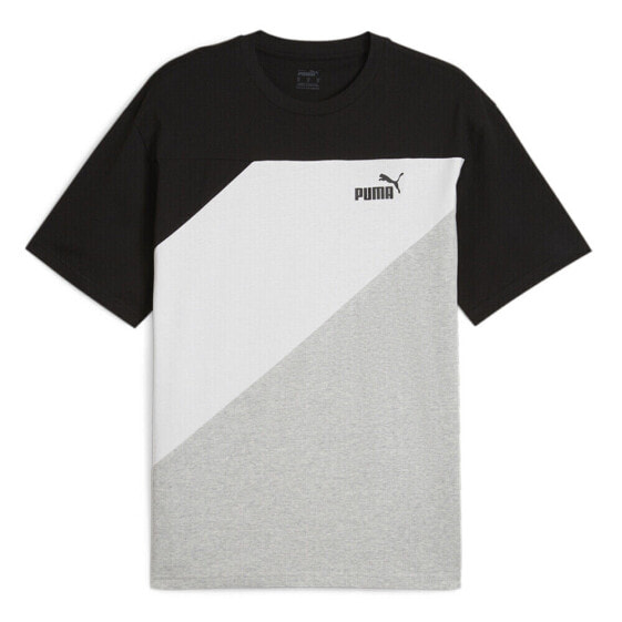 Puma Power Colorblock Crew Neck Short Sleeve T-Shirt Mens Black, Grey, White Cas