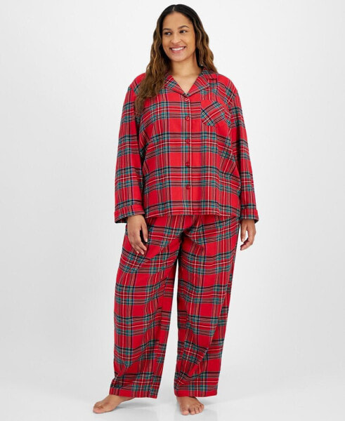 Family Pajamas Plus Size 2-Pc. Cotton Brinkley Plaid Pajamas Set, Created for Macy's