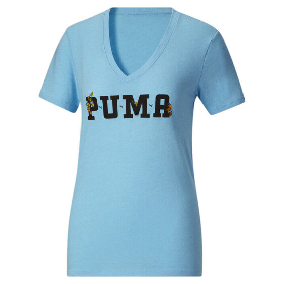 Puma Varsity Bloom Logo Crew Neck Short Sleeve T-Shirt Womens Blue Casual Tops 6