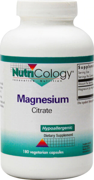 NutriCology Magnesium Citrate Гипоаллергенный цитрат магния 180 веганских капсул