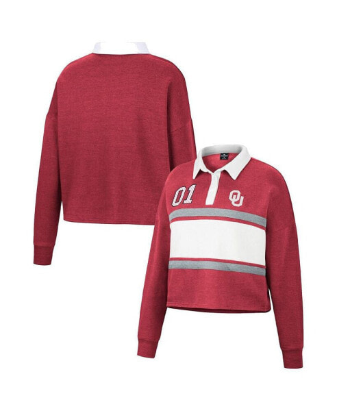 Women's Crimson Oklahoma Sooners I Love My Job Rugby Long Sleeve Shirt