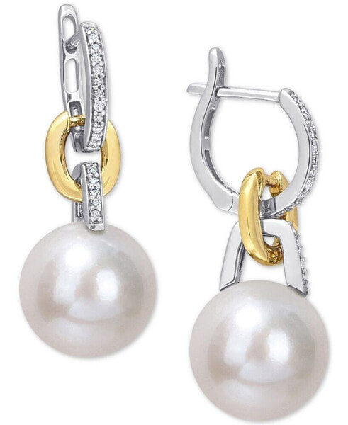 Cultured Freshwater Pearl (11mm) & Diamond (1/10 ct. t.w.) Huggie Hoop Earrings in 14k Gold & White Gold