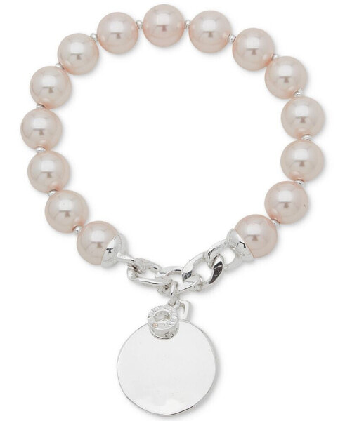 Silver-Tone Round Charm Drop Stretch Bracelet