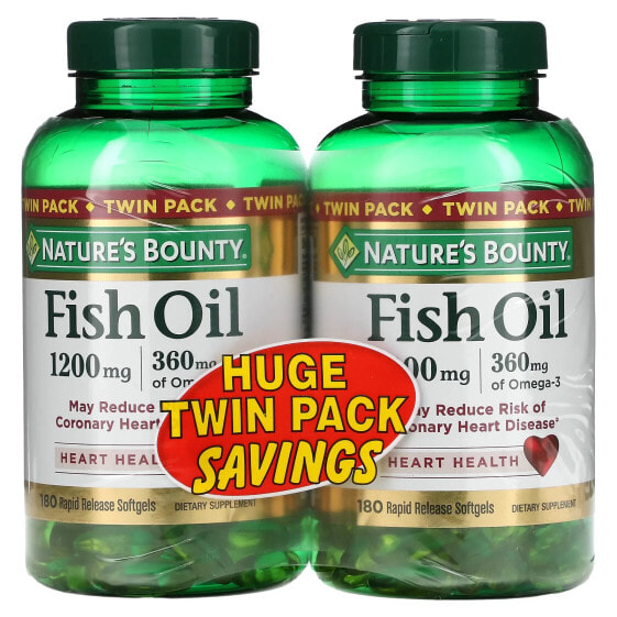 БАД Рыбий жир Nature's Bounty, Twin Pack, 1,200 мг, 180 капсул быстрого высвобождения каждая