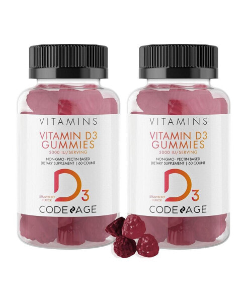 Vitamin D3 Gummies 2-Pack, 5000 IU, Strawberry Flavored Vitamin Supplement - 60ct