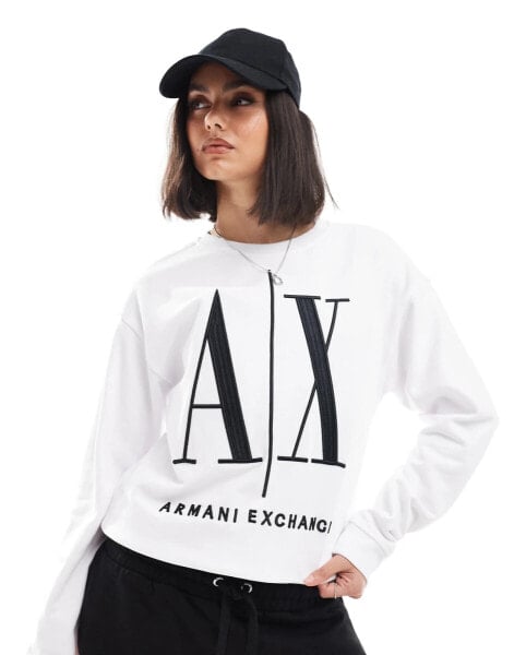 Armani Exchange large logo sweatshirt in white