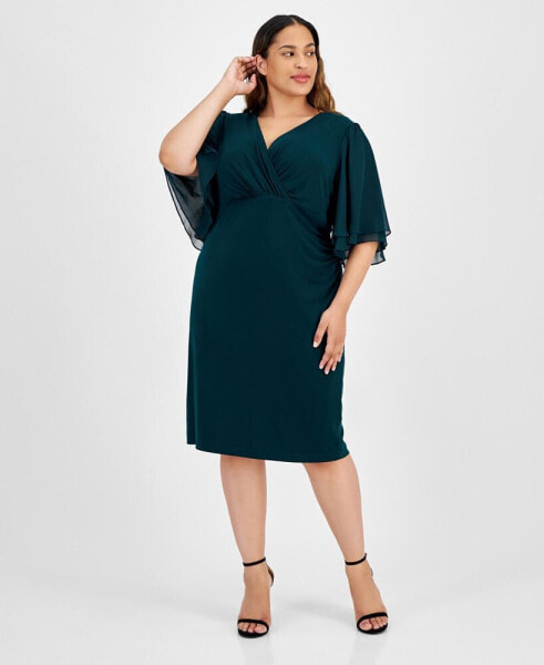 Plus Size Double-Ruffle Sleeve Jersey Dress