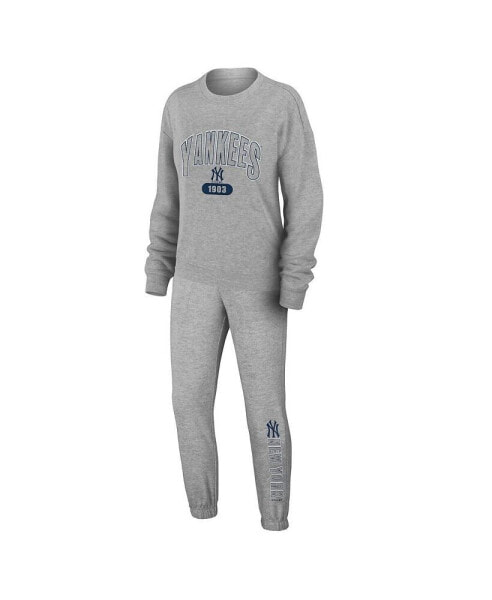 Women's Gray New York Yankees Knitted T-shirt and Pants Lounge Set