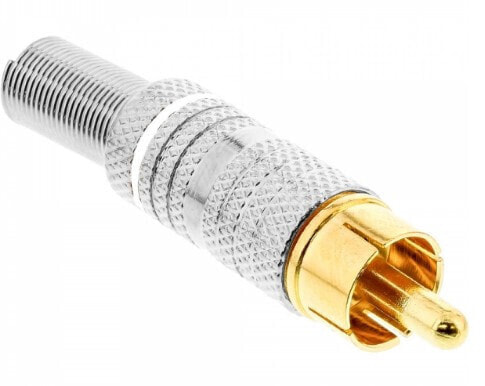 InLine RCA metal male plug for soldering - silver - white ring - for 6mm cable