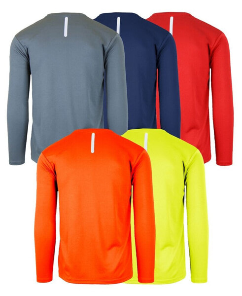 Men's Long Sleeve Moisture-Wicking Performance Crew Neck Tee -5 Pack