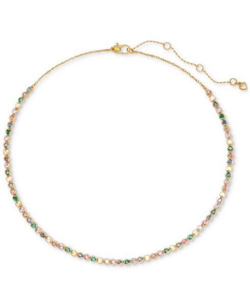 Gold-Tone Sweetheart Delicate Tennis Necklace, 16" + 3" extender