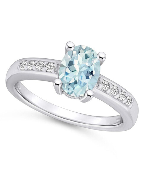 Кольцо Macy's Aquamarine Diamond 14K White Gold.