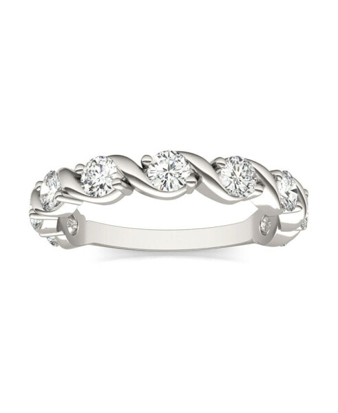 Moissanite Swirled Anniversary Band Ring (9/10 Carat Total Weight Diamond Equivalent) in 14K White Gold