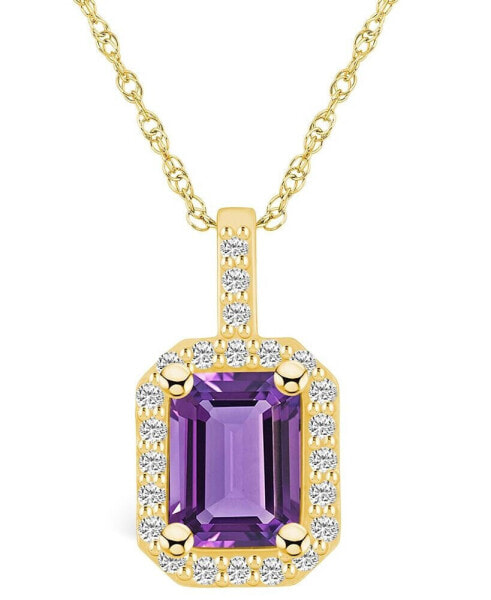 Amethyst (1-5/8 Ct. T.W.) and Diamond (1/4 Ct. T.W.) Halo Pendant Necklace in 14K Yellow Gold