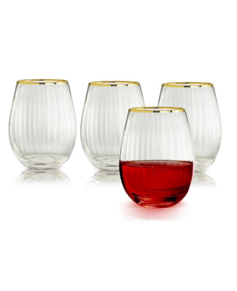 Rocher Stemless Wine Glasses, Set of 4, 21 Oz