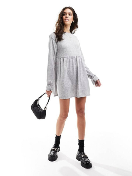 Long sleeve mini smock dress in grey