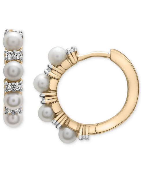 Cultured Freshwater Pearl (3mm) & Lab-Created White Sapphire (1/4 ct. t.w.) Small Hoop Earrings in 14k Gold-Plated Sterling Silver, 0.6