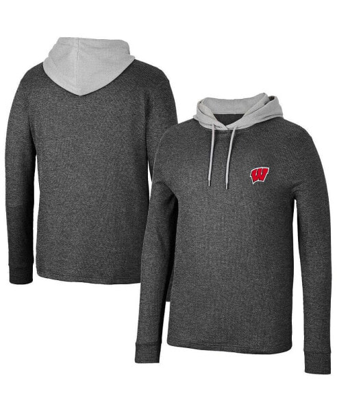 Men's Black Wisconsin Badgers Ballot Waffle-Knit Thermal Long Sleeve Hoodie T-shirt