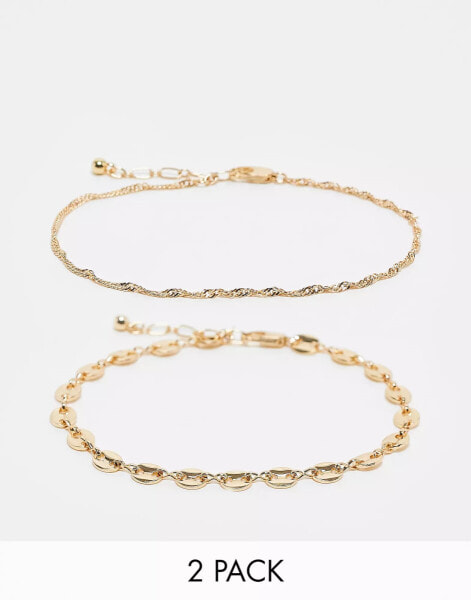 Topshop Arabella pack of 2 chain anklets in gold tone