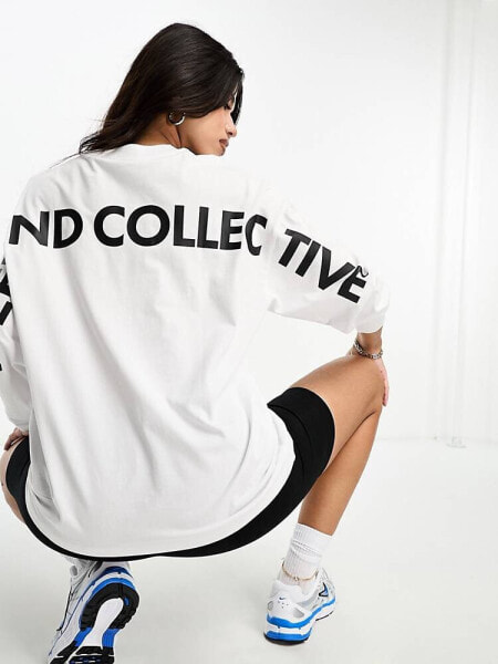 ASOS Weekend Collective oversized long sleeve t-shirt with back logo in white