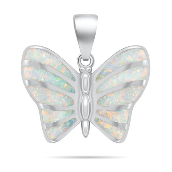 Delicate silver pendant Butterfly with white opal PT136W