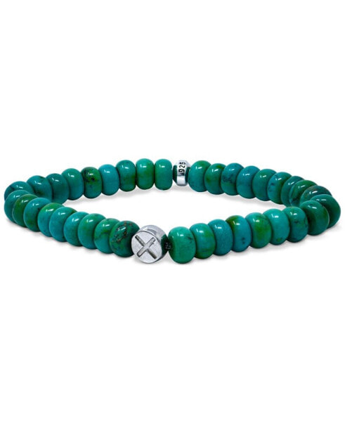 Green Turquoise Bead Stretch Bracelet in Sterling Silver