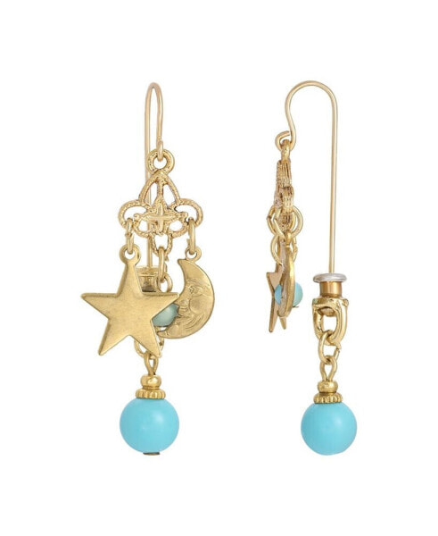 Faux Turquoise Star and Moon Front Back Earrings