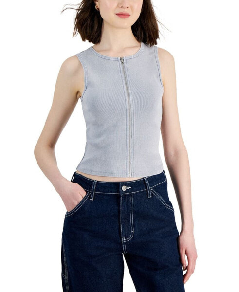 Juniors' Zip-Front Mineral Washed Tank