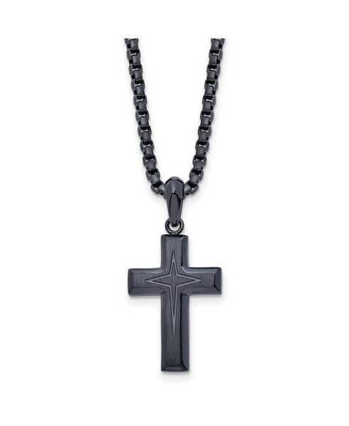 Chisel brushed Dark Grey IP-plated Cross Pendant Box Chain Necklace