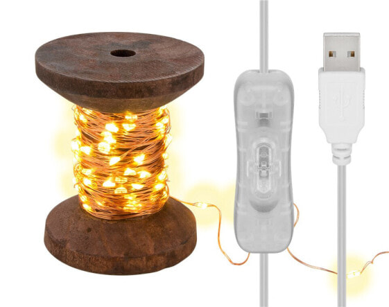 Goobay LED Light Chain "Yarn Bobbin" - small - Fairy lights - Brown - Transparent - Copper - Plastic - Wood - IP20 - Transparent - 100 lamp(s)