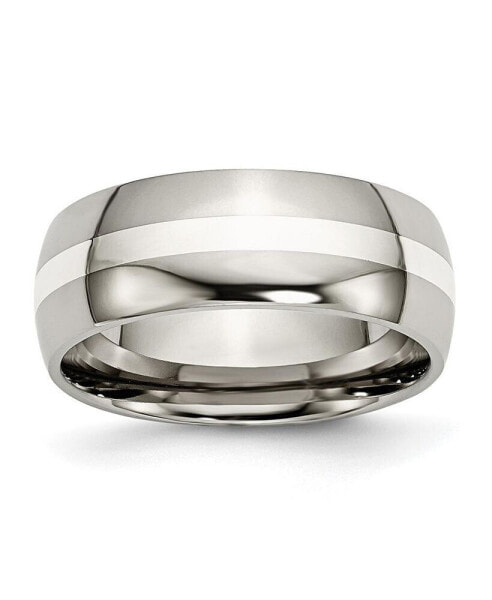 Titanium Polished with Sterling Silver Inlay Wedding Band Ring