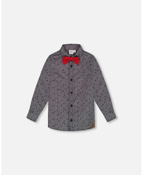 Big Boys Printed Pine Chambray Shirt With Bow Tie Gray