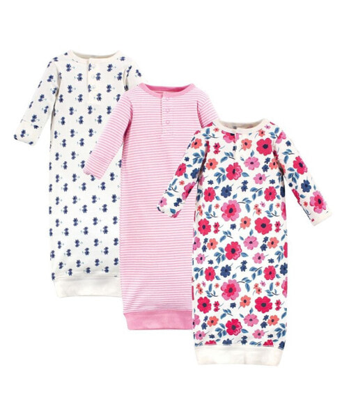 Baby Girls Baby Organic Cotton Henley Long-Sleeve Gowns 3pk, Garden Floral