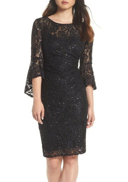 Morgan & Co. 158708 Women's Lace Sheath Dress 3/4 Sleeve Black Sz. 7