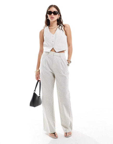 Mango tailored pinstripe co-ord trousers in light beige