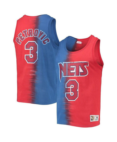 Men's Drazen Petrovic Blue, Red New Jersey Nets Hardwood Classics Tie-Dye Name and Number Tank Top