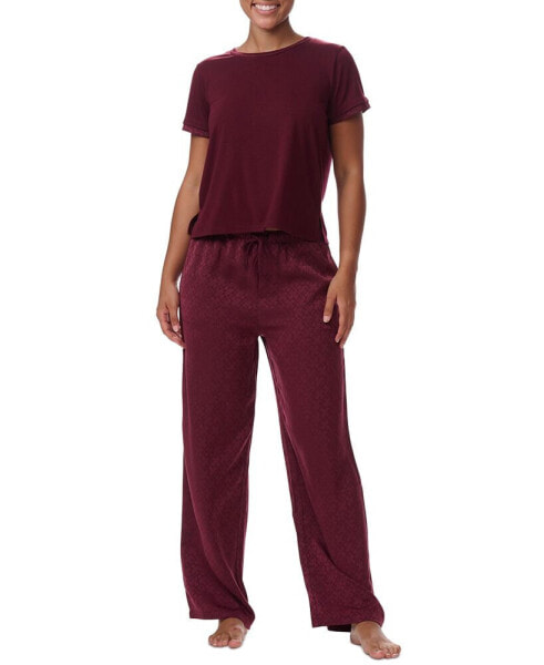 Women's 2-Pc. Short-Sleeve Satin Logo Pajamas Set