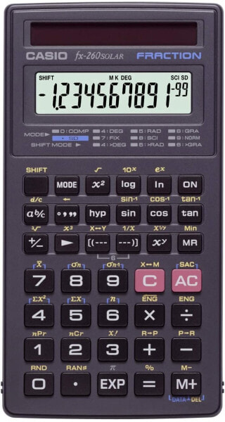 Научный калькулятор CASIO с фракциями, тригонометрическими функциями, солнечный, с защитным чехлом.