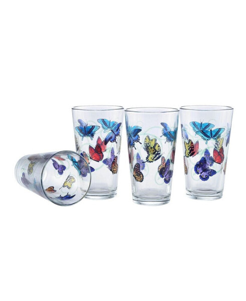 Butterflies Pint Glass 16-Ounce Set of 4