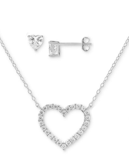 2-Pc. Set Cubic Zirconia Open Heart Pendant Necklace & Heart Stud Earrings in Sterling Silver, Created for Macy's