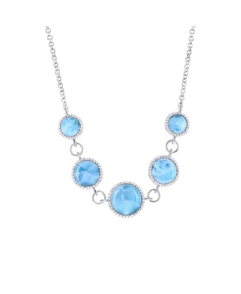 Sterling Silver Graduating Round Beaded Larimar Linked Necklace