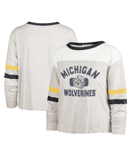 Women's Oatmeal Distressed Michigan Wolverines Vault All Class Lena Long Sleeve T-shirt