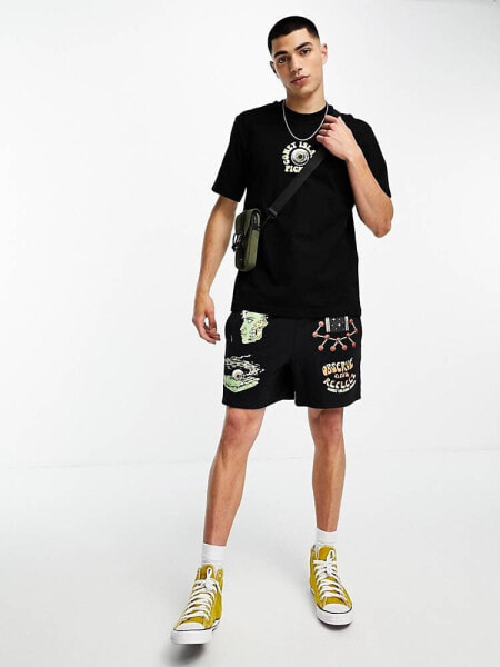 Coney Island Picnic co-ord jersey shorts in black with observe and reflect print