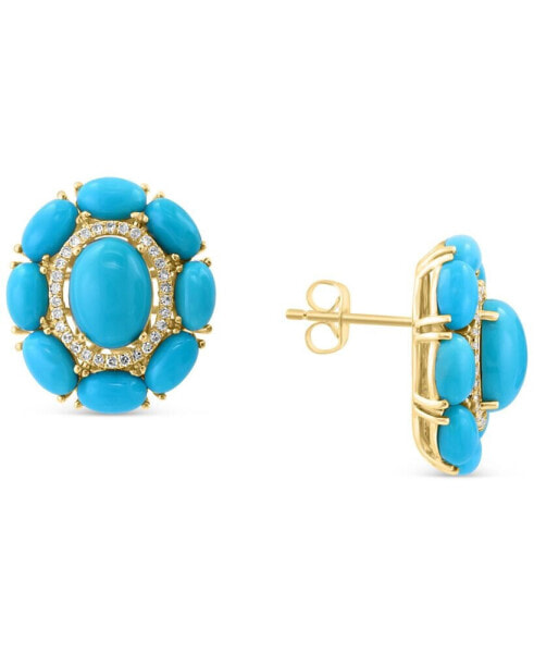 EFFY® Turquoise & Diamond (1/6 ct. t.w.) Cluster Halo Stud Earrings in 14k Gold
