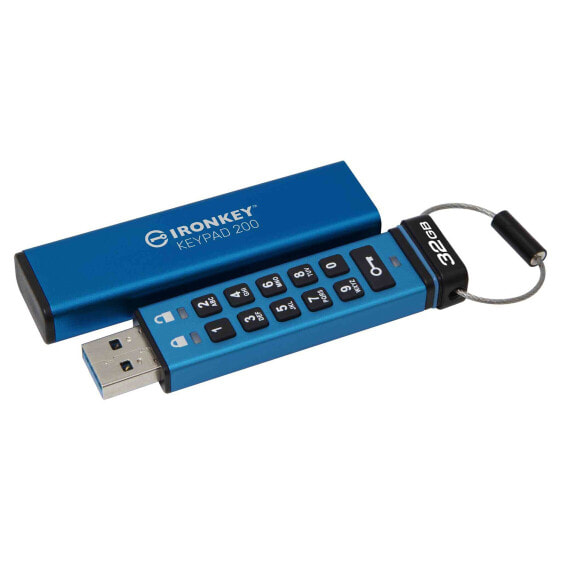 Kingston IronKey Keypad 200 - 32 GB - USB Type-A - 3.2 Gen 1 (3.1 Gen 1) - 145 MB/s - Cable - Blue